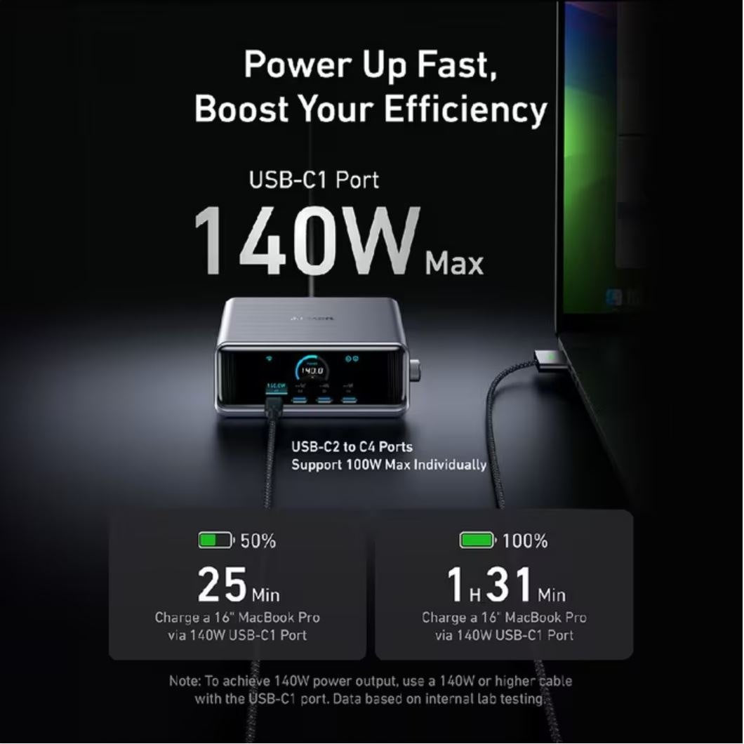 Anker Prime 250W Desktop Charger 6-Port GaNPrime Fast Charging Hub with LCD