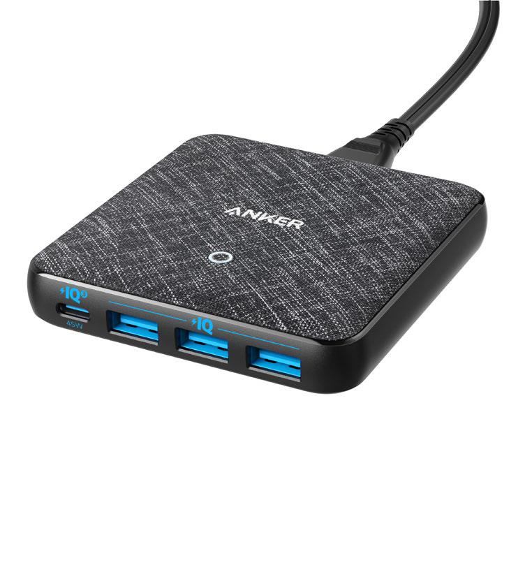 Anker PowerPort Atom III Slim Wall Charger (Four Ports) - Black Fabric