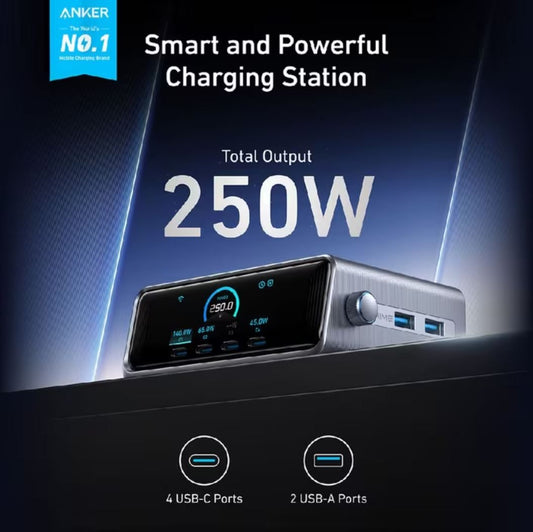 Anker Prime 250W Desktop Charger 6-Port GaNPrime Fast Charging Hub with LCD